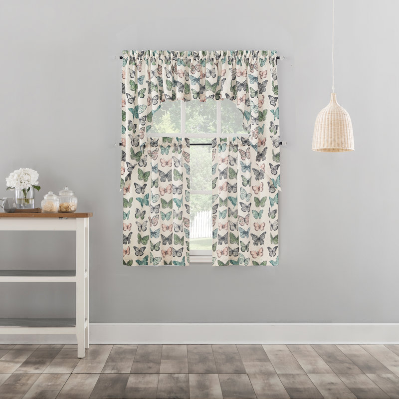 Akyla Animal Print 56'' W Kitchen Curtain in Blue, 24" H x 56" W