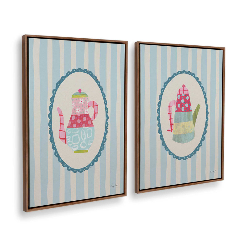 «Happy Tea Time», ensemble de 2 impressions, 24 po x 18 po, Toile avec cadre, Noyer