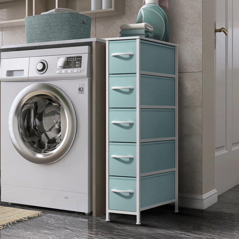 Sorbus Narrow Dresser with 5 Drawers - Vertical Slim Storage Chest of Drawers with Steel Frame, Wood Top & Easy Pull Fabric Bins for Small Spaces, Closets, Bedrooms, Bathrooms & Laundry, Aqua
