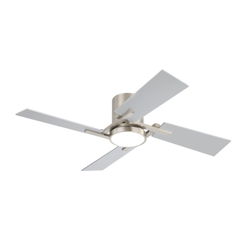  48'' Flush Mount Ceiling Fan with Light 4 Two-color Blades, Dimmable, 6-Speed Reversible DC Motor Ceiling Fan Remote, Sand Nickel and Silver 