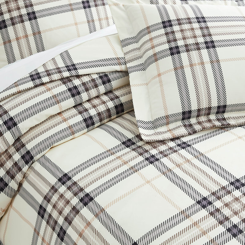 Vilano Plaid Oversized Microfiber Duvet Cover Set by Southshore Fine linens, Full/Queen Duvet Cover + 2 Standard Shams, Tofu