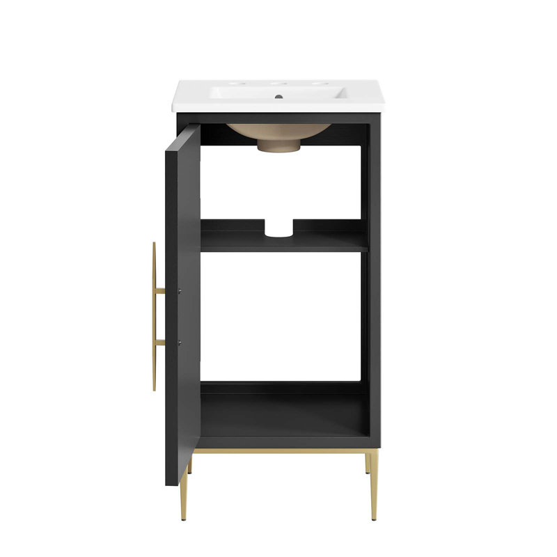 Awaken 18" Black and White Wood Bathroom Vanity with Gold Base