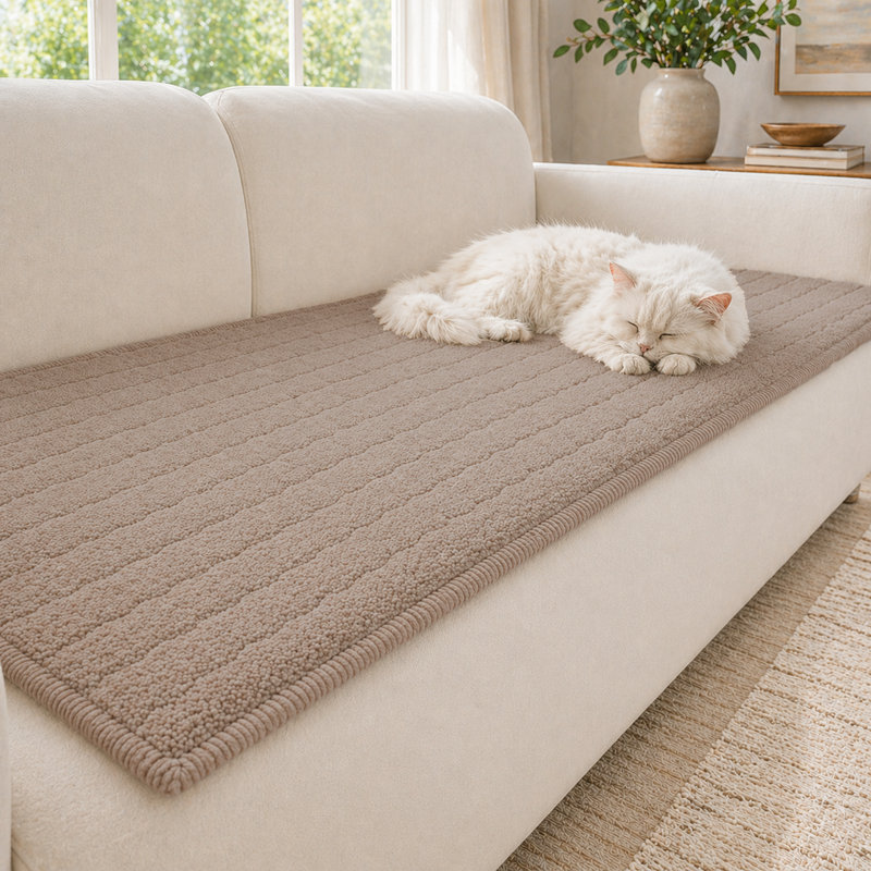 Soft Textured Sherpa Box Cushion Sofa Slipcover, Loveseat-71"W ×27.6”D, Light Coffee