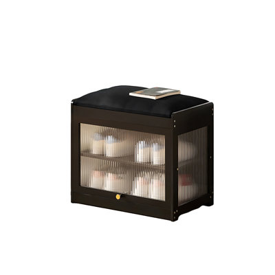 Transparent Flap Door Bamboo Shoe Storage Bench