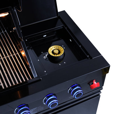 Professional Four Burners Black Gas Grill For Outdoor Kitchen, Featuring Removable Grates And Easy Maintenance Stainless Steel Natural Grill, Engineered Cleaning High-Output Performance In Spaces