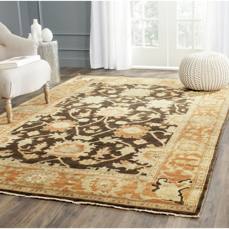Oushak Oriental Hand Knotted Wool Brown Area Rug, Rectangle 6' x 9'