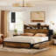 Lit Livia King avec 2 tiroirs sous le lit, lit plateforme moderne avec station de recharge et éclairage DEL, tête de lit avec rangement, 2 tiroirs de chevet et étagères ouvertes, brun rustique-697363591-697363589