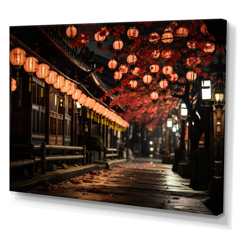 Japon Art Paper Lantern Glow II - Japanese Wall Art Living Room, H 24 po x l 32 po, Toile tendue
