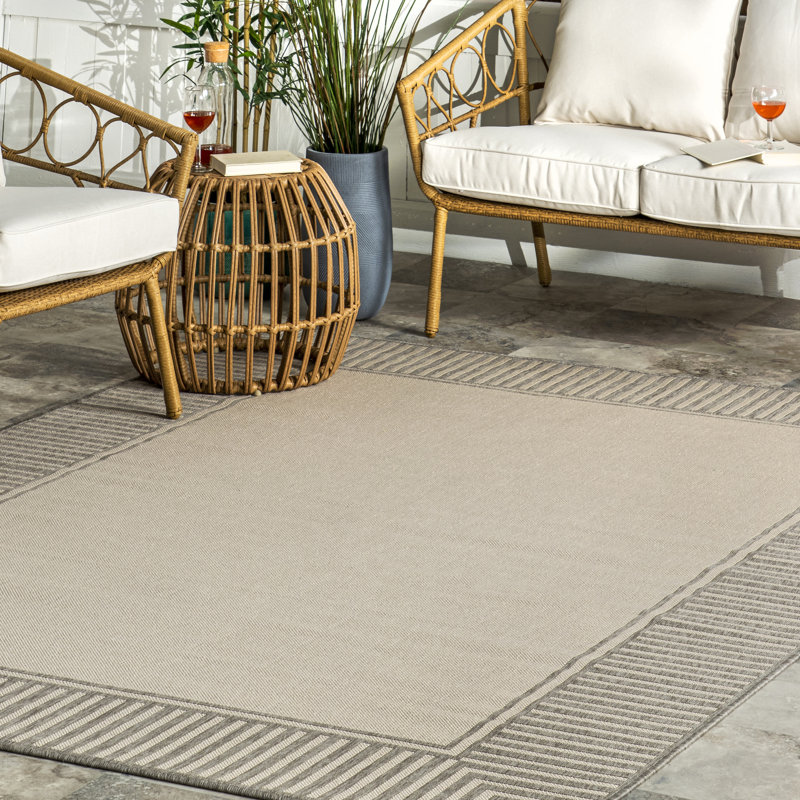 Alegre Bordered Indoor/Outdoor Rug, Rectangle 8' x 10', Light Gray