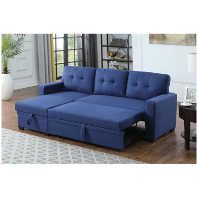 Canapé modulaire rembourré en lin bleu avec méridienne de rangement et canapé-lit