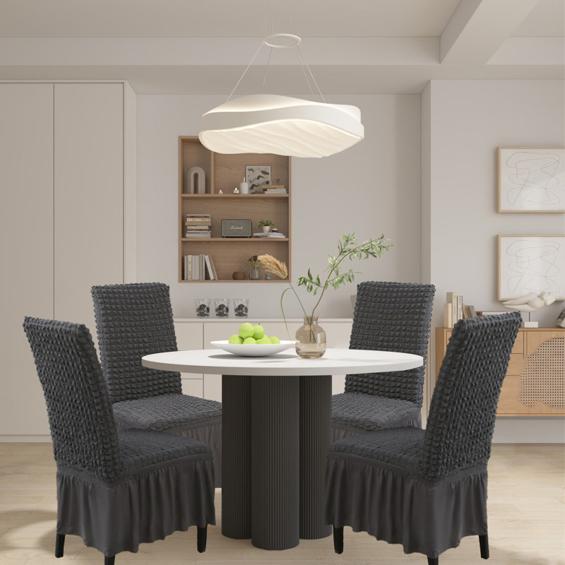 Housse pour chaise de salle à manger, housse extensible de chaise lavable avec jupe, ensemble de 4, Gris