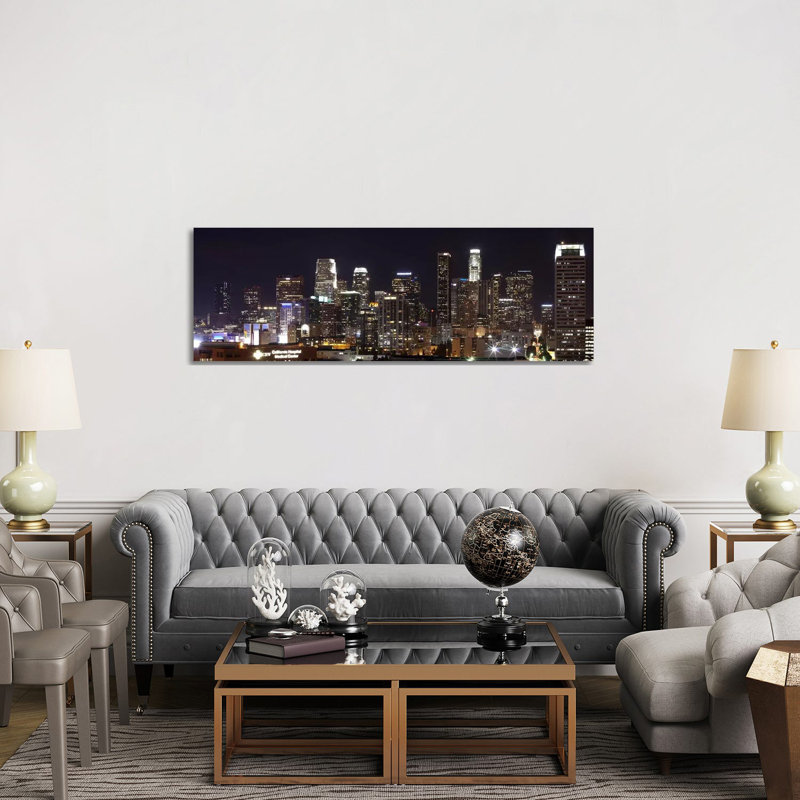 Buildings Lit up at Night, Los Angeles, California, USA 2011 1 Piece Wrapped Canvas Panoramic Wall Art