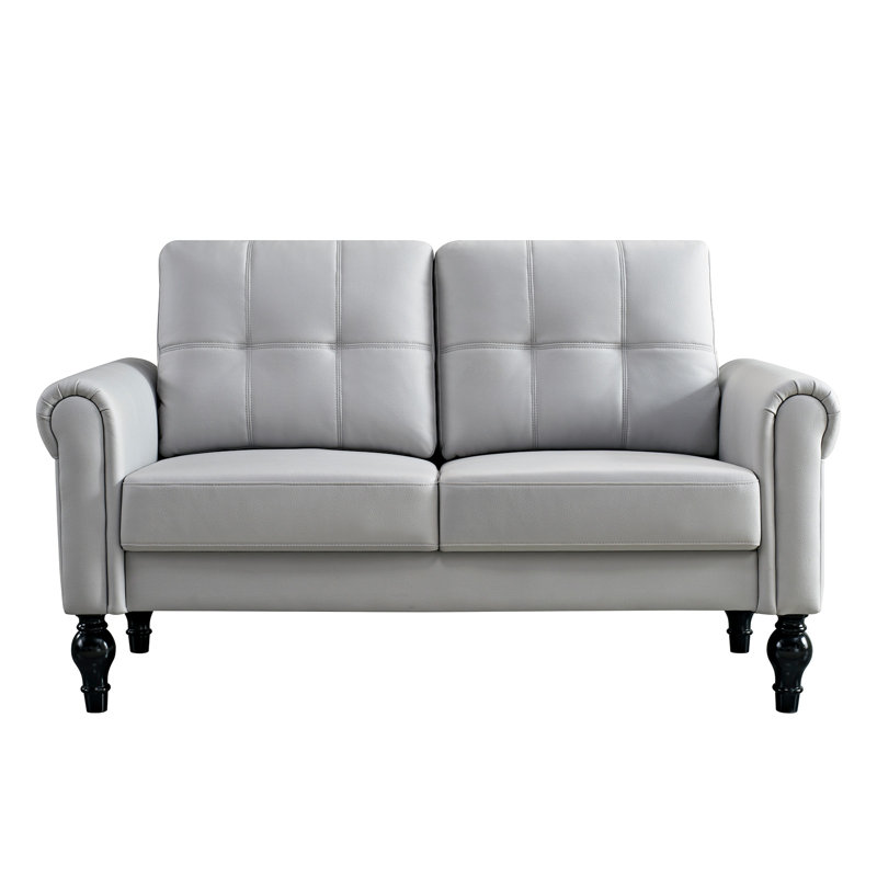 Causeuse Chesterfield à accoudoirs roulés 60,6 po Demondre, Similicuir gris pâle
