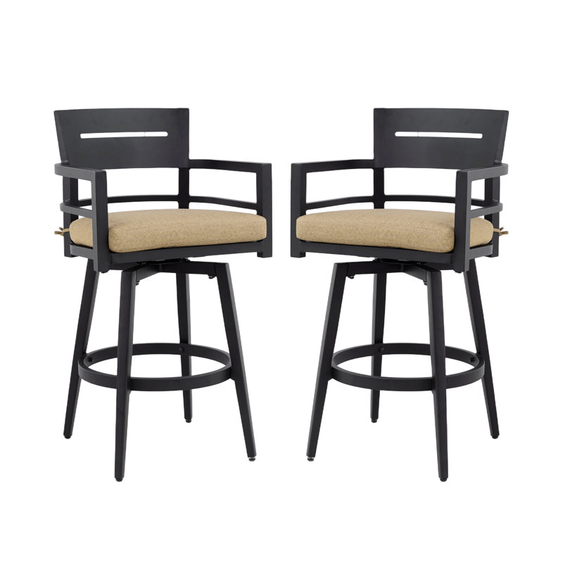 Chaises de bar pivotantes d'extérieur 2 pièces avec coussin