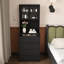 Coiffeuse noire à abattant avec miroir DEL lumineux, armoire supérieure vitrée, plusieurs tiroirs de rangement et tabouret rembourré - Meuble de chambre multifonctionnel