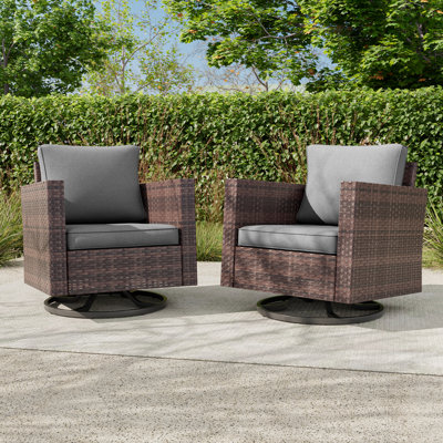 PE Wicker Patio Swivel Chair(Set of 2)