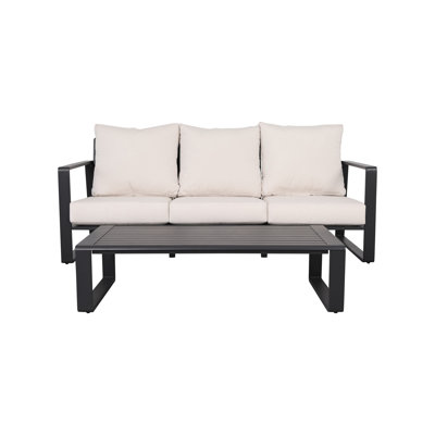 Sophistiqué et table basse - Coussins beiges, garniture en aluminium brun pour un patio raffiné