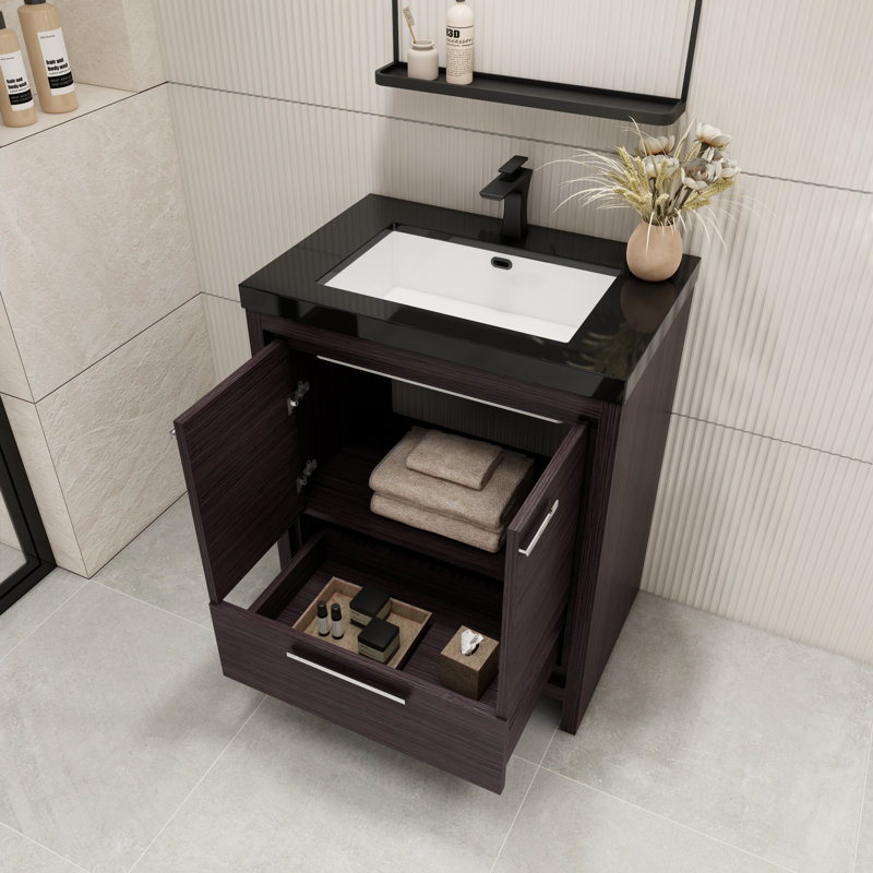 Enochville 30" Single Bathroom Vanity Set, Black Gray Oak