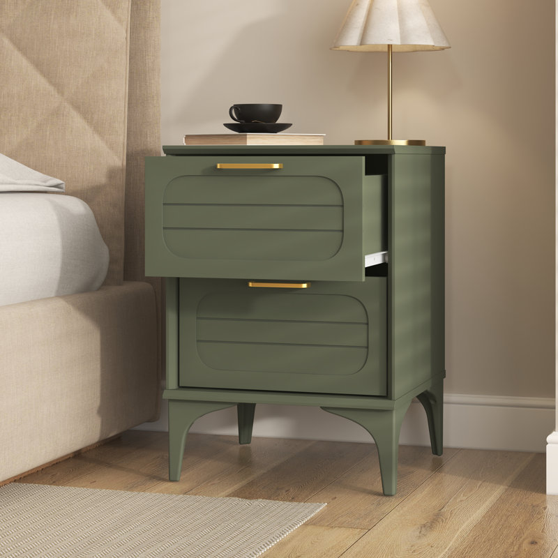 Curtis 2 Drawer Bedside Table, Kale Green