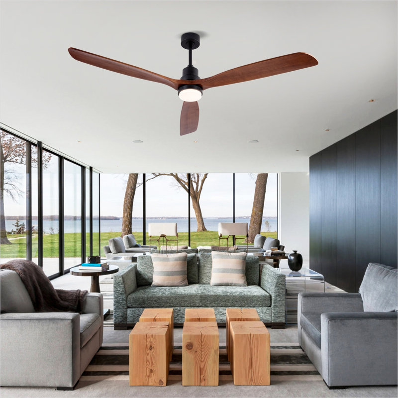 Ventilateur de plafond à télécommande en noir, 72 po, avec flux d'air saisonnier, moteur à courant continu, éclairage DEL