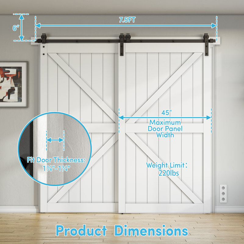 Bypass Double Door Sliding Barn Door Hardware Kit (Not Include Door), 90 in.