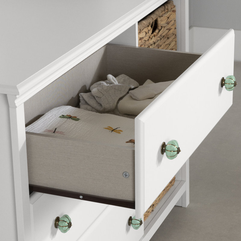 Bohemian Pure White 3-Drawer Dresser with Wicker Baskets