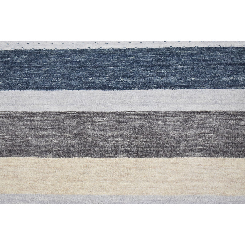 Wool Area Rug in Blue/Gray/White, Rectangle 6' x 9"