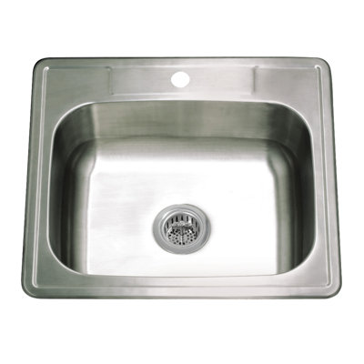 Kingston Brass Studio 25-Inch Stainless Steel Self-Rimming Single Bowl Bar Sink With 1-Hole Drain And Strainer