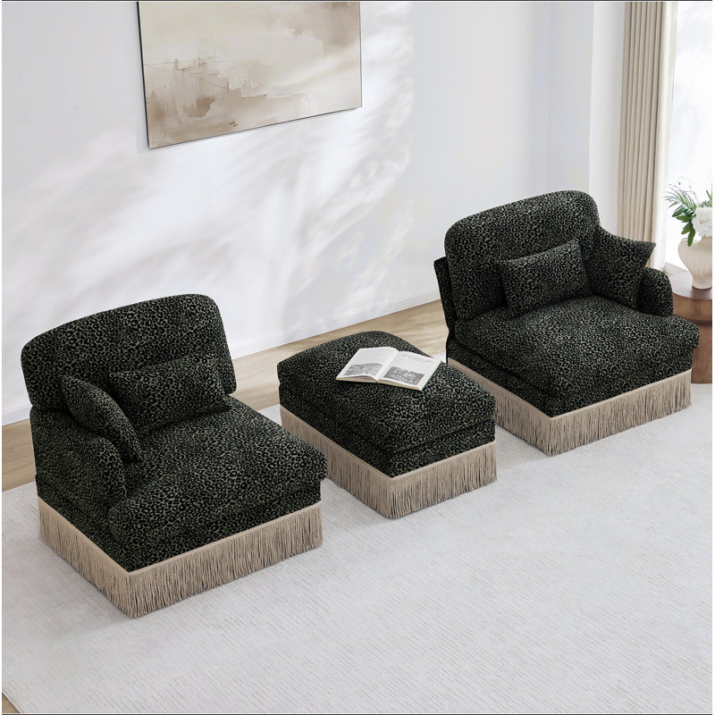 Canapé en chenille à imprimé léopard, bord à pampille délicat, repose-pieds mobile, style moderne, dossier et siège ergonomiques, assemblage facile, canapé profond pour le salon