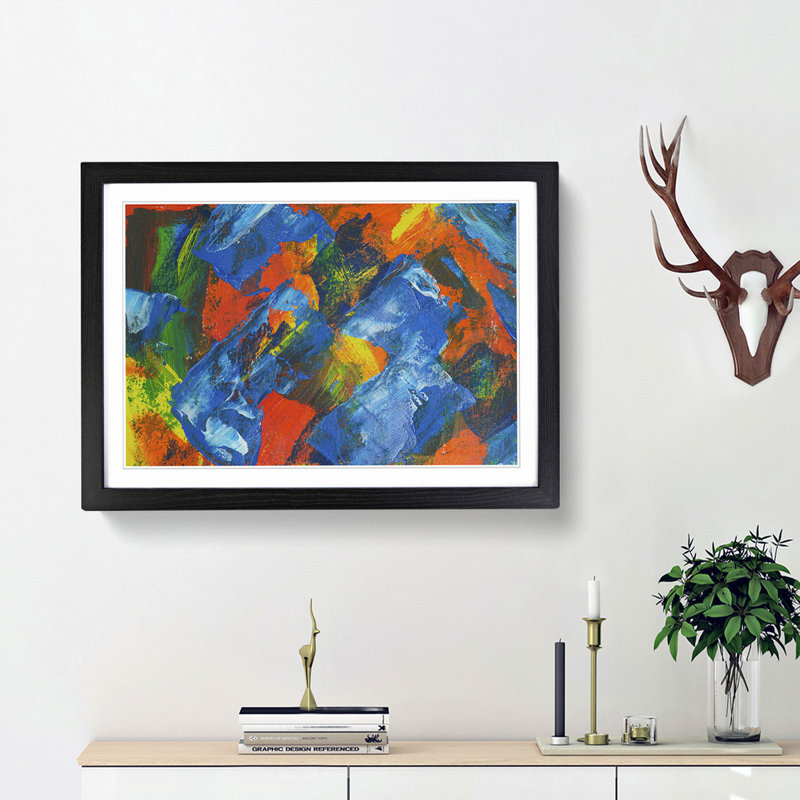 Abstract Art Painting Vol.130 by S.Johnson - Framed Print, 48cm H x 65cm W x 2cm D, Black Framed