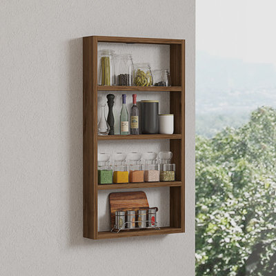 Laural Modern Wall Shelf, Walnut, 17.0 x 31.5 x 3.5 inches | 100% Melamine Coated Particle Board, Thickness: 0.7 inches | Numerous Shelves for Stylish Storage & Display | Perfect for Home, Office, or Living Room Décor