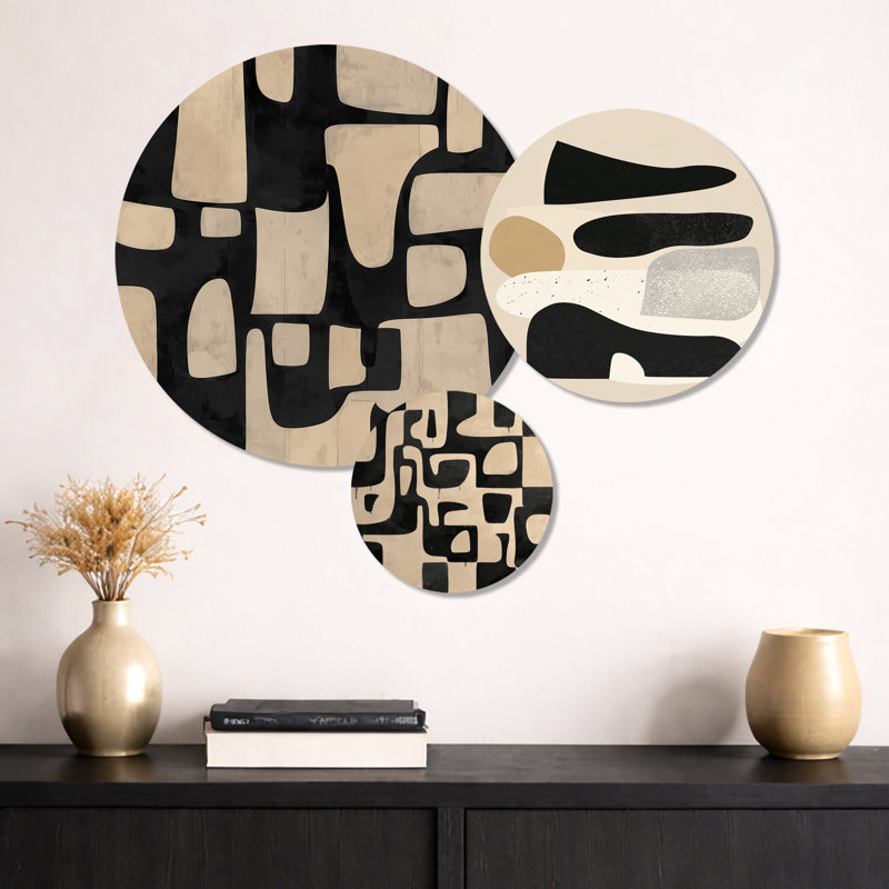 Ensemble de 3 décorations murales en métal beige et noir Boho