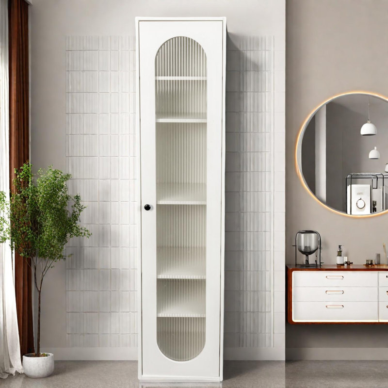 Tall Display Cabinet with Glass Door for Living Room, Kitchen, Bedroom & Office