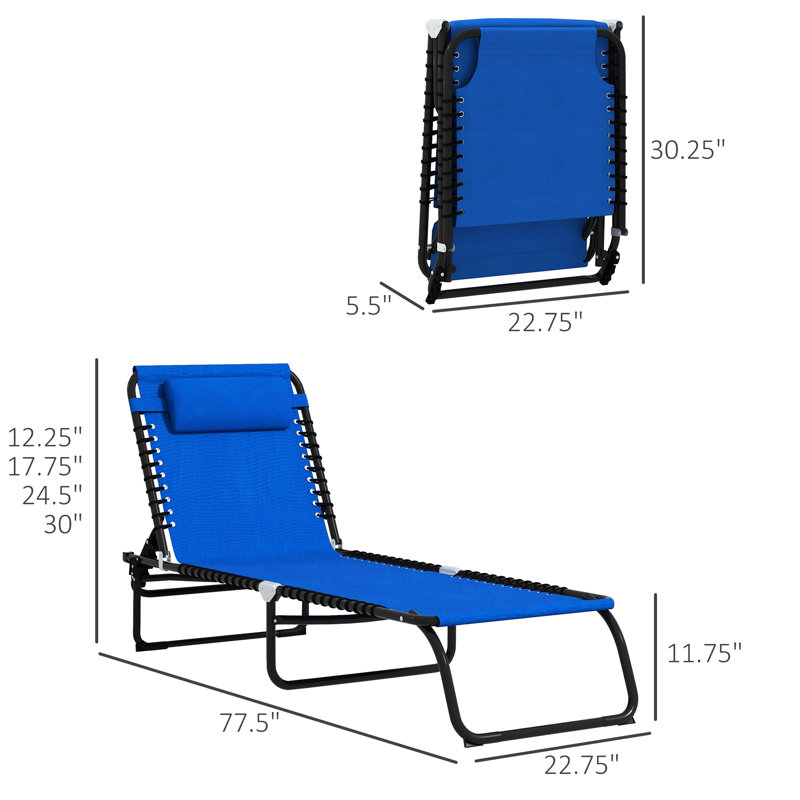 Chaise de plage pliante - 4 inclinables, filet respirant, inclinable dans la cour bleue