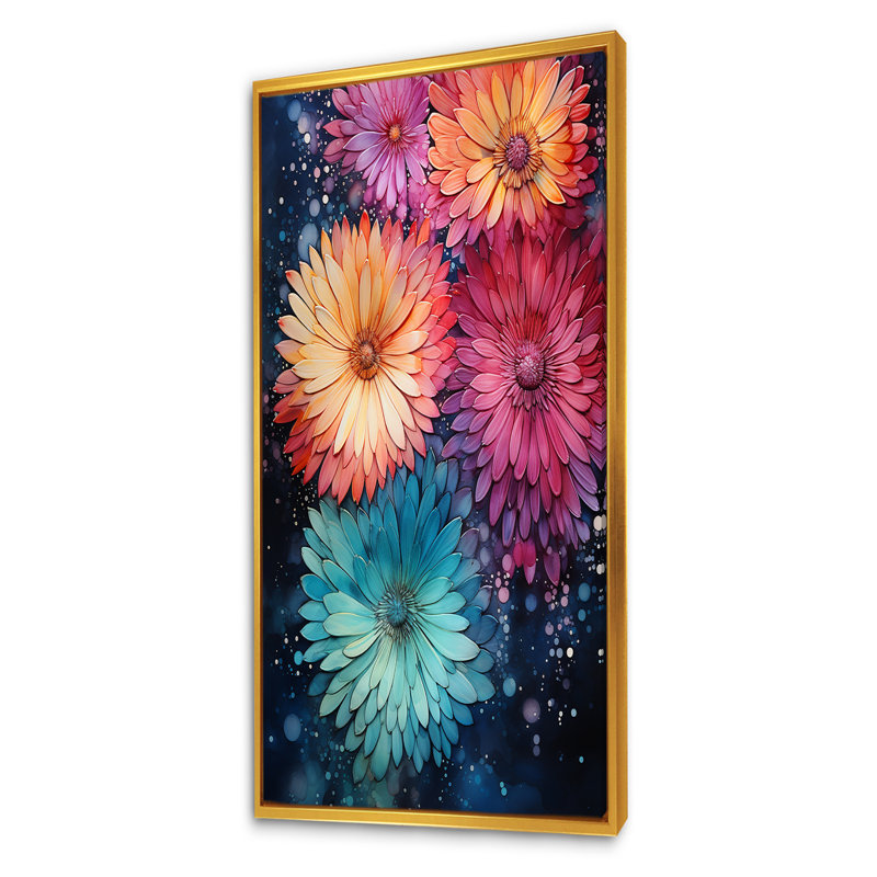 Feux d'artifice colorés 3 - Botanicals Wall Art, Cadre flottant doré, H 60 po x l 28 po x P 1,5 po