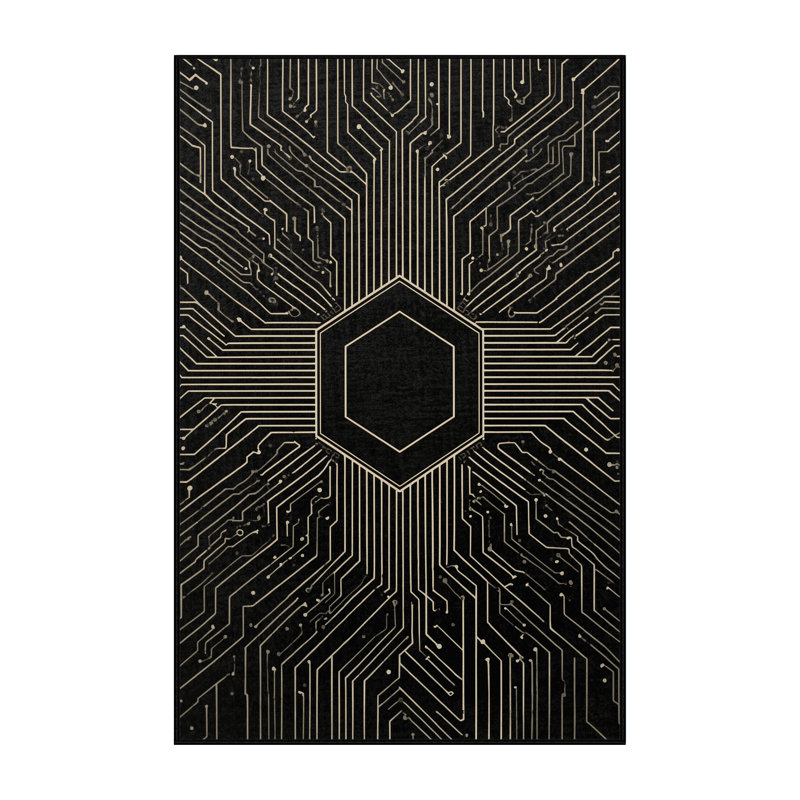 Tapis géométrique moderne noir à motif géométrique oscillant lavable à la machine, 2 x 5