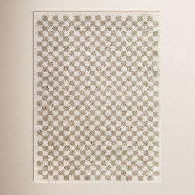 Walker Beige Checkered Shag Rug