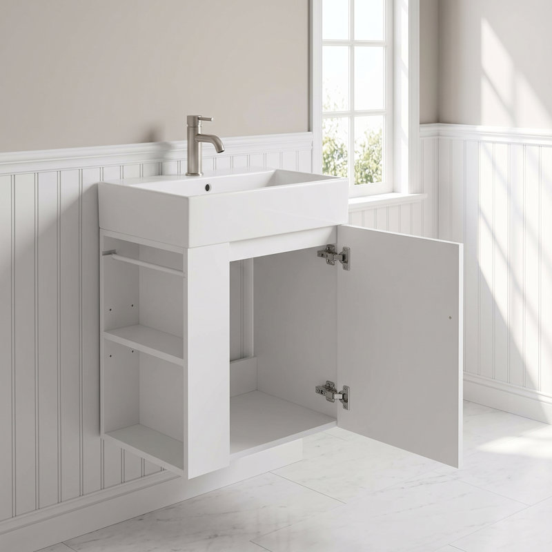 Meuble-lavabo simple autoportant de 20 po avec lavabo et rangement en céramique, White