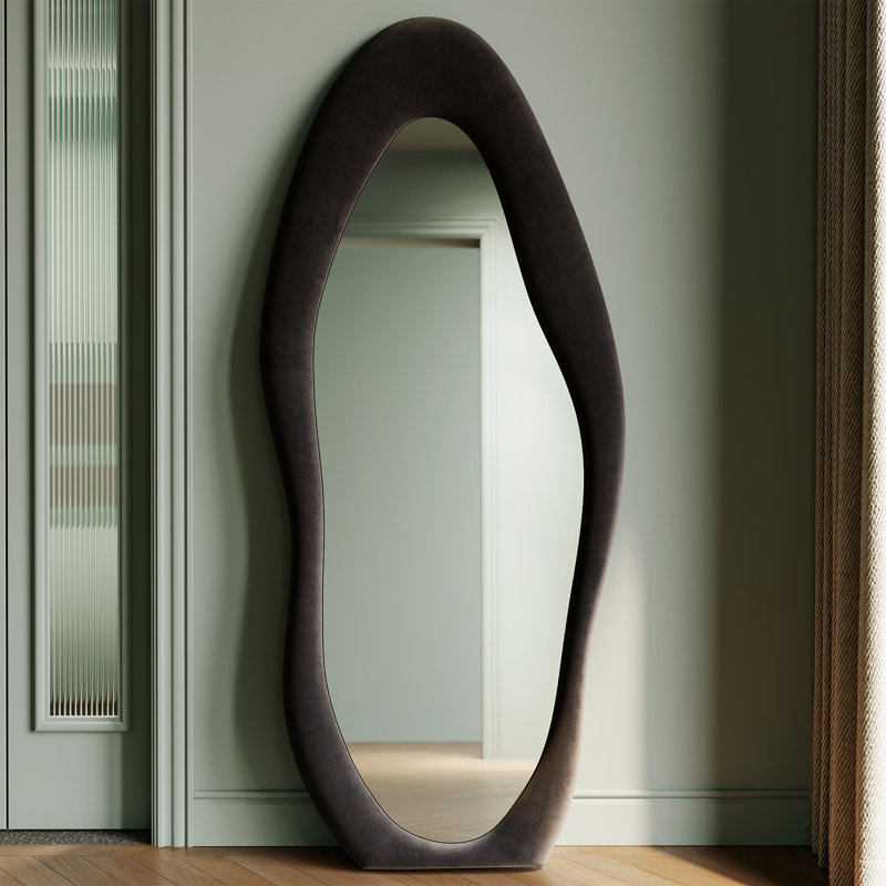 Climenhaga Full Length Mirror Wavy Mirror Floor Mirror, Black