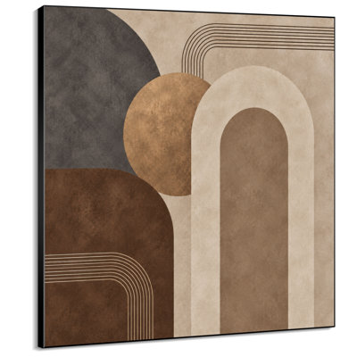 Très grand art mural imprimé sur toile - Brun, beige, arche rétro, motif géométrique abstrait pour le salon ou la chambre à coucher - «Assemblage requis du cadre (cadre non fini)»