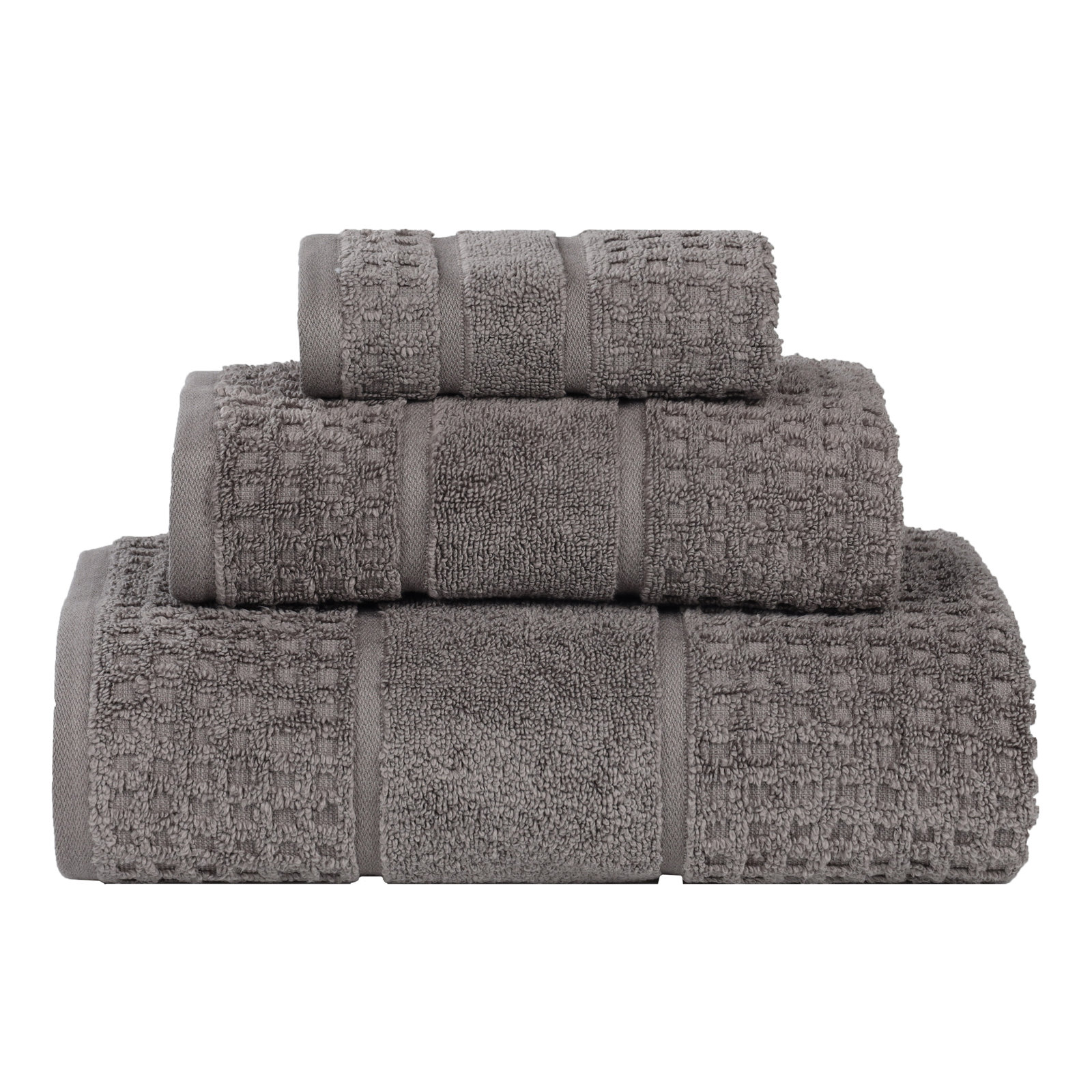 Hisela 3-Piece Waffle Cotton Towel Set, Charcoal, 3 Piece Towel Set