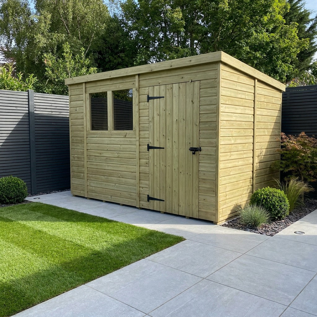 Total Sheds 13ft x 9ft Pent Garden Shed - Single Door - With Windows - Pressure Treated Timber - UK Manufactured