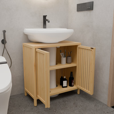 Tova Rustic Bamboo Vanity Base with Ample Storage and Eco-Friendly Design (Base Only)