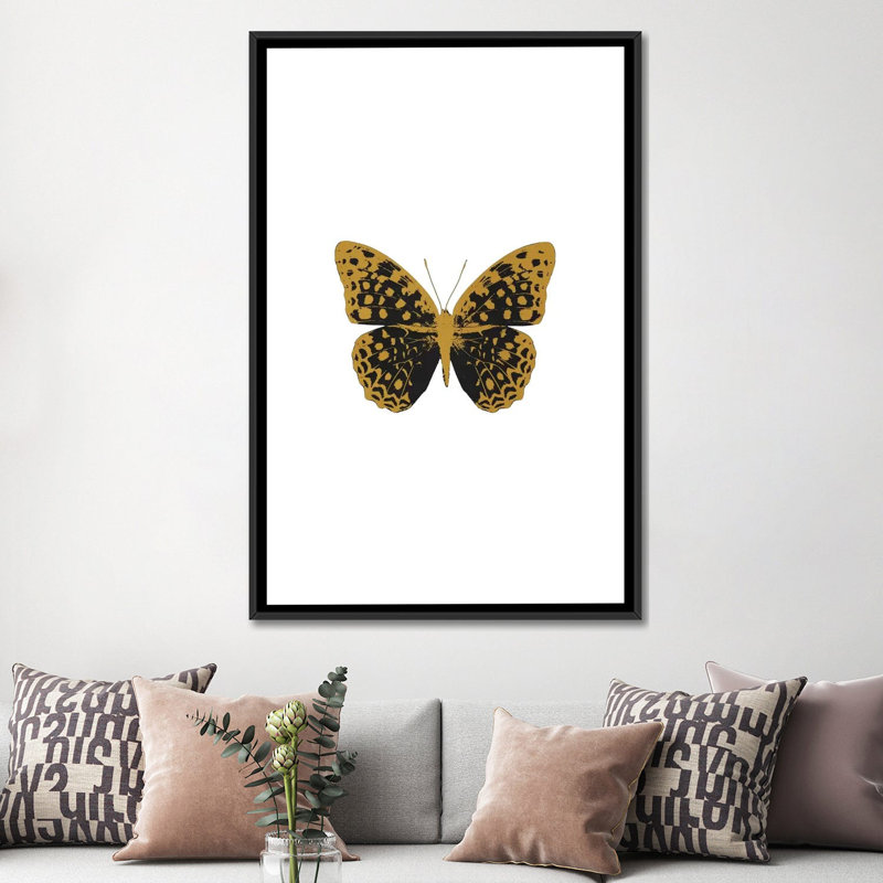«Butterfly», impression sur toile en noir, H 60 po x l 40po x P 1,5 po, Toile avec cadre noir, Pas de tapis