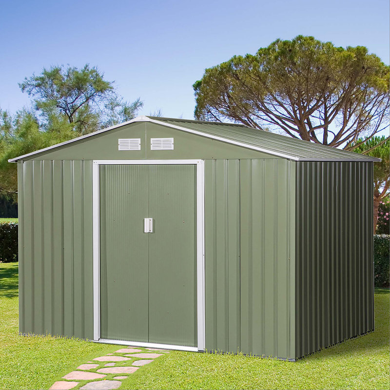 Outdoor Storage Shed, Garden Tool House With Foundation, 4 Vents, And 2 Easy Sliding Doors, Green
