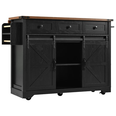 53.7" Farmhouse Kitchen Island With Power Outlet