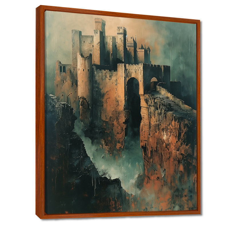 Art mural gris, château fortifié, château fortifié, Toile avec cadre flottant brun, H 20 po x l 12 po x P 1 po