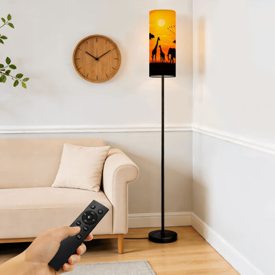 Lampe sur pied scène de paysage africain silhouette de savane animée Coucher de soleil à intensité variable moderne avec télécommande interrupteur au pied ampoule abat-jour haut lampadaire pour salon chambre bureau