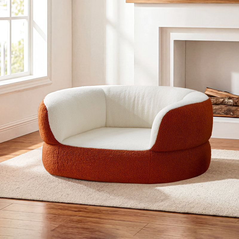 Canapé-lit semi-enveloppé pour chien de grande taille et de taille moyenne de moins de 70 lb, canapé-lit en fausse peau de mouton, canapé orthopédique surélevé, sans assemblage