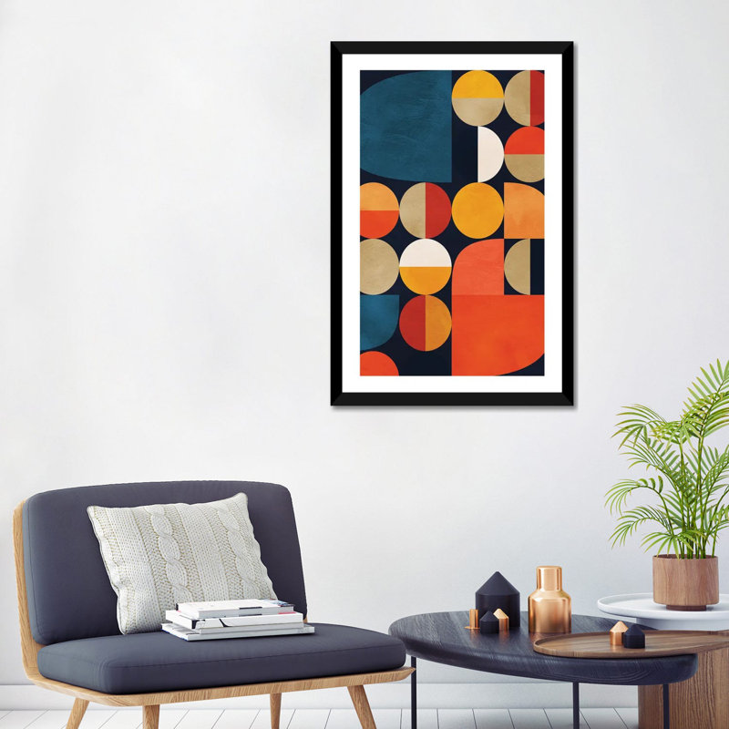«Mid Century Modern II» par Ana Rut Bré - impression d'art graphique, H 32 po x l 24 po x P 1 po, Papier encadré noir, Blanc